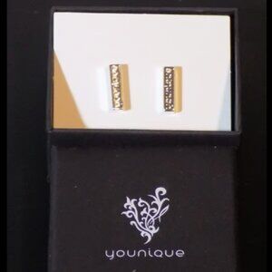 New Signed Younique Signature Silver Bar Stud Earrings